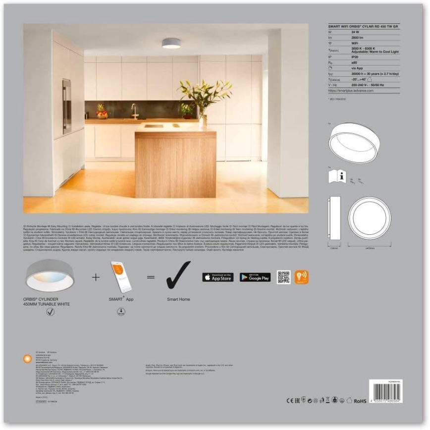 Ledvance - Luminaria LED regulable SMART+ CYLINDER 26W/230V 3000K-6500K Wi-Fi