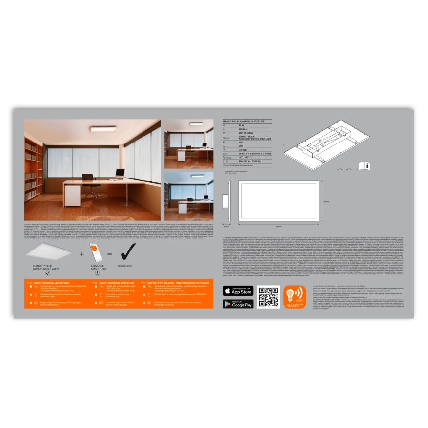 Ledvance - Luminaria de techo LED regulable SMART+ PLANON LED/22W/230V 30x60 cm Wi-Fi