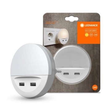 Ledvance - Luz nocturna LED enchufable con sensor LUNETTA 2xUSB LED/13W/230V