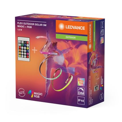 Ledvance - Tira LED solar RGB regulable FLEX MAGIC 5m LED/1,6W/3,7V 2000 mAh IP44 + mando a distancia