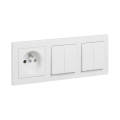 Legrand - 2x Interruptor doble en serie č. 5 y enchufe doméstico con marco SUNO 250V blanco