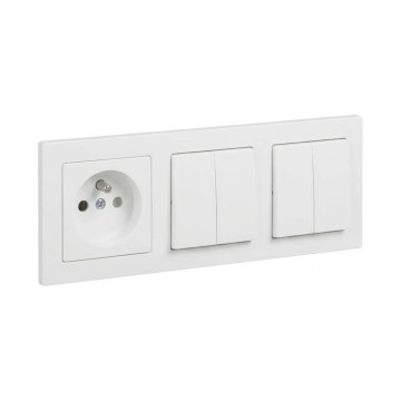Legrand - 2x Interruptor doble en serie č. 5 y enchufe doméstico con marco SUNO 250V blanco