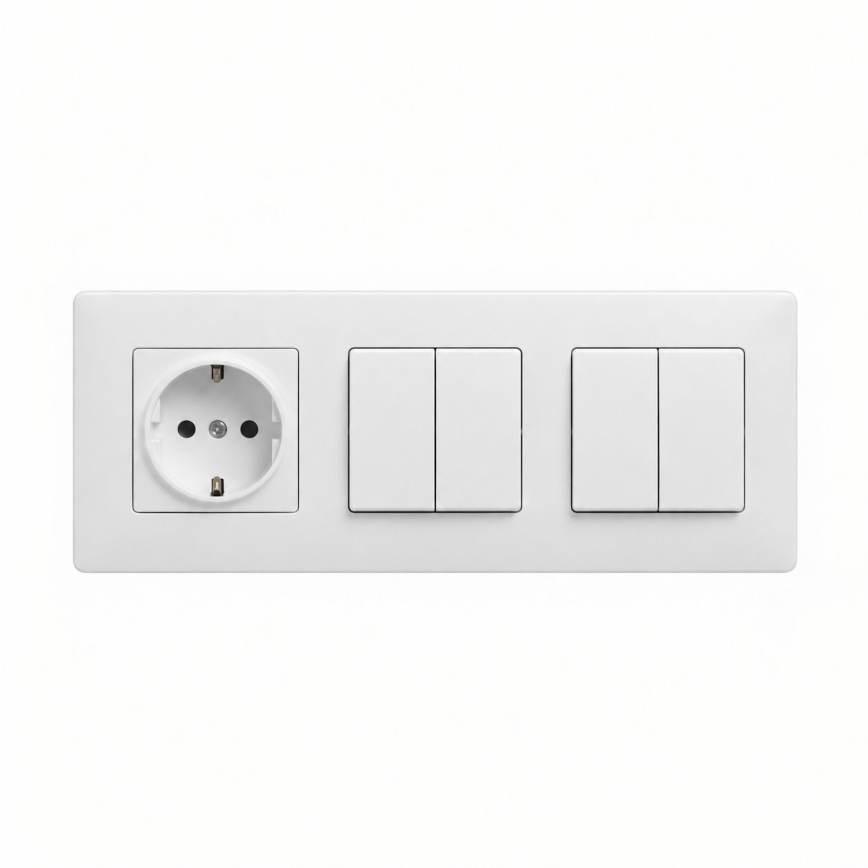 Legrand - 2x interruptor doble en serie č. 5 y toma de corriente doméstica SCHUKO con marco NILOE STEP 250V blanco