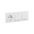Legrand - 2x Interruptor doble en serie č. 5 y toma de corriente doméstica SCHUKO con marco SUNO 250V blanco