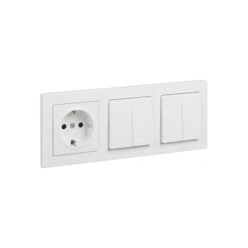 Legrand - 2x interruptor doble en serie n.º 5 y enchufe doméstico SCHUKO con marco SUNO 250V blanco