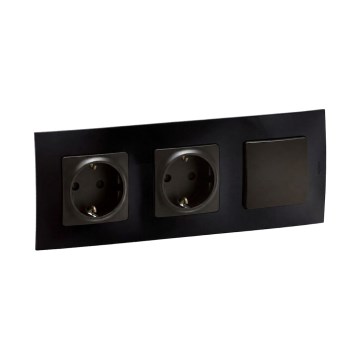 Legrand - Doble toma de corriente doméstica SCHUKO y interruptor unipolar n.º 1 con marco NILOE 250V negro