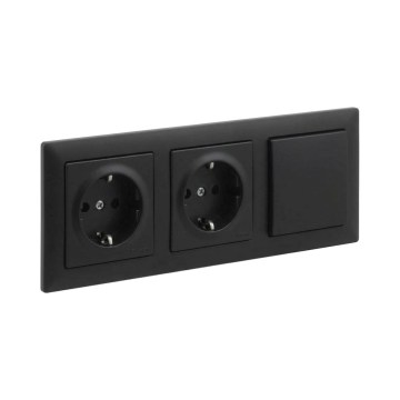 Legrand - Doble toma de corriente doméstica SCHUKO y interruptor unipolar n.º 1 con marco SUNO 250V negro