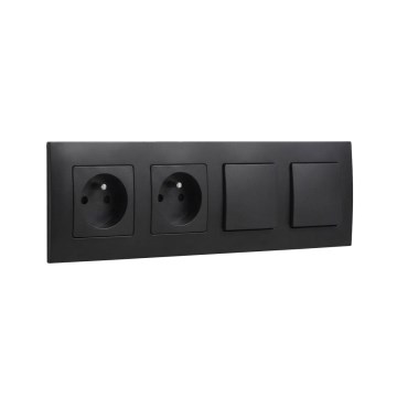 Legrand - Doble toma de corriente doméstica y doble interruptor unipolar n.º 1 con marco NILOE, 250 V, negro