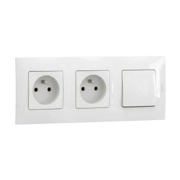 Legrand - Doble toma de corriente doméstica y interruptor unipolar n.º 1 con marco NILOE 250V blanca