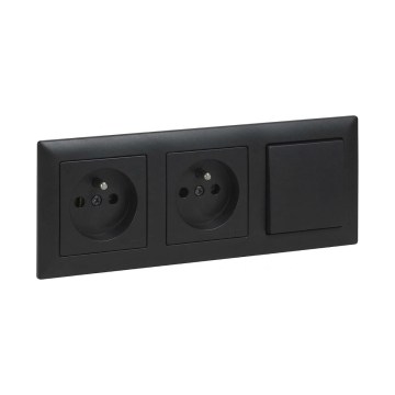 Legrand - Doble toma de corriente doméstica y interruptor unipolar n.º 1 con marco SUNO 250V negro