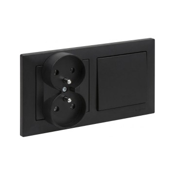 Legrand - Doble toma de corriente para uso doméstico y interruptor unipolar n.º 1 con marco SUNO 250V negro
