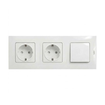 Legrand - Doble toma de corriente SCHUKO para uso doméstico y interruptor unipolar n.º 1 con marco NILOE 250V blanco