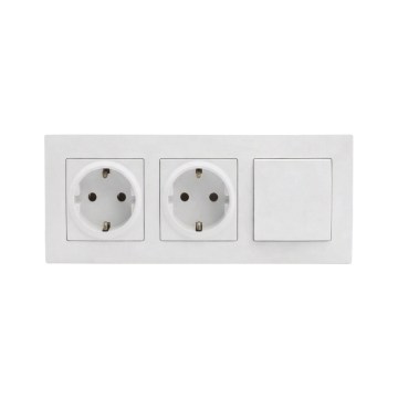 Legrand - Doble toma de corriente SCHUKO para uso doméstico y interruptor unipolar n.º 1 con marco NILOE STEP 250V blanco