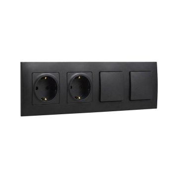 Legrand - Enchufe doble doméstico SCHUKO y doble interruptor unipolar n.º 1 con marco NILOE 250V negro