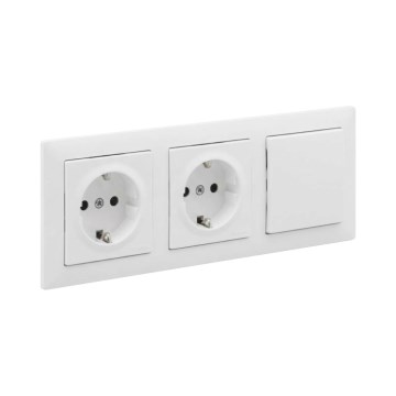 Legrand - Enchufe doble doméstico SCHUKO y interruptor unipolar n.º 1 con marco SUNO 250V blanco
