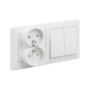 Legrand - Enchufe doble doméstico y doble interruptor en serie č. 5 con marco SUNO 250V blanco