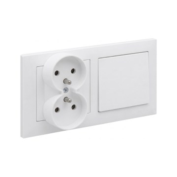 Legrand - Enchufe doble doméstico y interruptor unipolar n.º 1 con marco SUNO 250 V blanco
