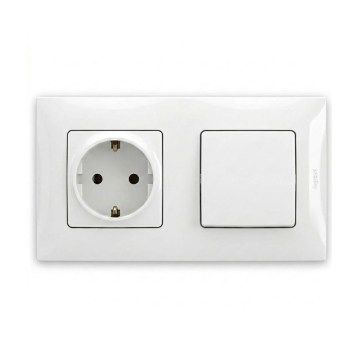 Legrand - Enchufe doméstico SCHUKO y interruptor unipolar n.º 1 con marco NILOE 250V blanco