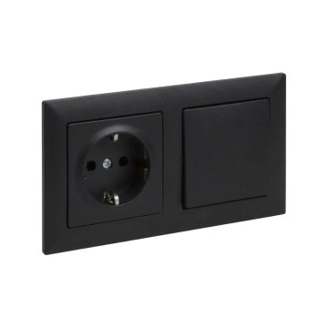 Legrand - Enchufe doméstico SCHUKO y interruptor unipolar n.º 1 con marco SUNO 250V negro