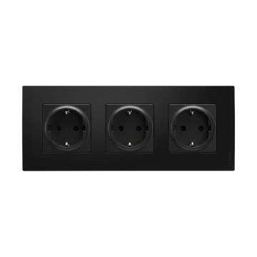 Legrand - Enchufe triple SCHUKO para uso doméstico con marco NILOE 250V negro