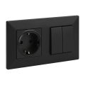 Legrand - Interruptor doble de escalera 6+6 y enchufe doméstico SCHUKO con marco NILOE STEP 250V negro
