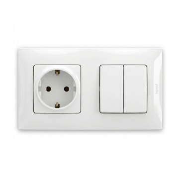 Legrand - Interruptor doble en serie n.º 5 y toma de corriente doméstica SCHUKO con marco NILOE 250V blanco