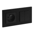Legrand - Interruptor doble para escalera 6+6 y toma de corriente doméstica con marco NILOE STEP 250V negro