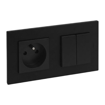 Legrand - Interruptor doble para escalera 6+6 y toma de corriente doméstica con marco NILOE STEP 250V negro