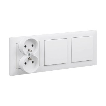 Legrand - Interruptor doble unipolar n.º 1 y doble toma de corriente doméstica con marco SUNO 250V, color blanco