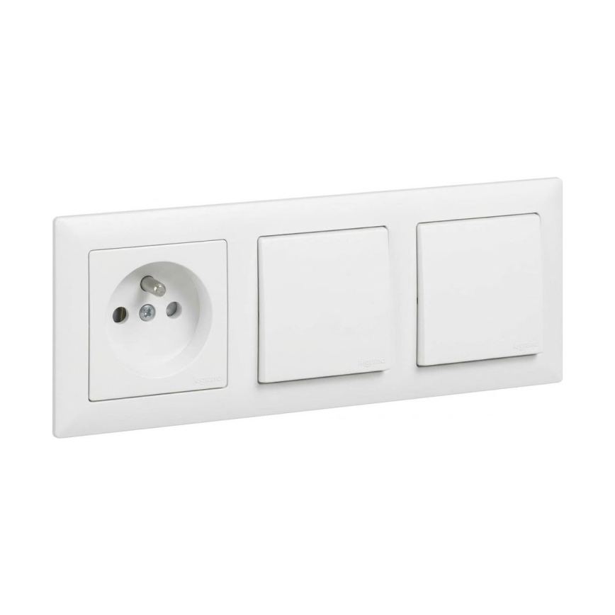 Legrand - Interruptor doble unipolar n.º 1 y enchufe doméstico con marco SUNO 250V blanco