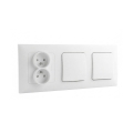 Legrand - Interruptor doble unipolar n.º 1 y toma de corriente doble para uso doméstico con marco NILOE 250V blanco