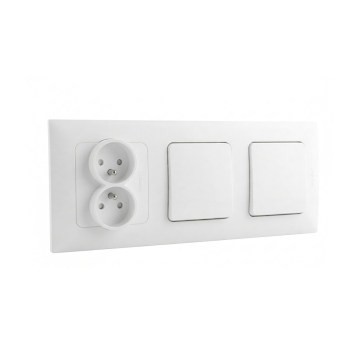 Legrand - Interruptor doble unipolar n.º 1 y toma de corriente doble para uso doméstico con marco NILOE 250V blanco