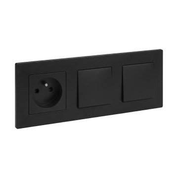 Legrand - Interruptor unipolar doble n.º 1 y enchufe doméstico con marco NILOE STEP 250V negro