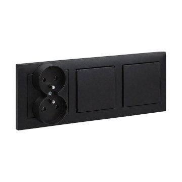 Legrand - Interruptor unipolar doble n.º 1 y toma de corriente doble para uso doméstico con marco SUNO 250V, negro