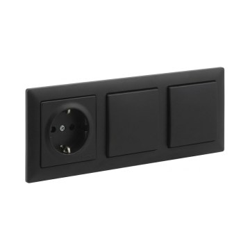 Legrand - Interruptor unipolar doble n.º 1 y toma de corriente doméstica SCHUKO con marco SUNO 250V negro