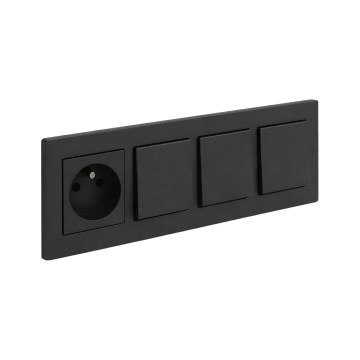 Legrand - Interruptor unipolar triple n.º 1 y enchufe doméstico con marco NILOE STEP 250V negro
