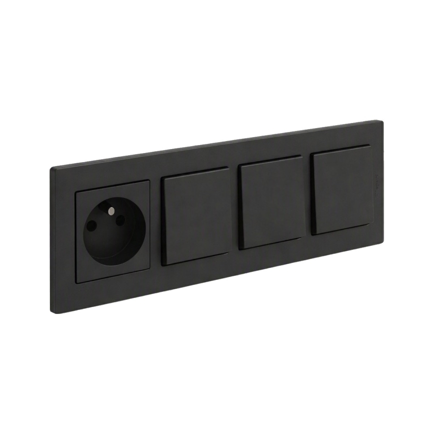Legrand - Interruptor unipolar triple n.º 1 y enchufe doméstico con marco NILOE STEP 250V negro