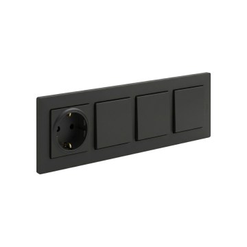 Legrand - Interruptor unipolar triple n.º 1 y toma de corriente doméstica SCHUKO con marco NILOE STEP 250V negro