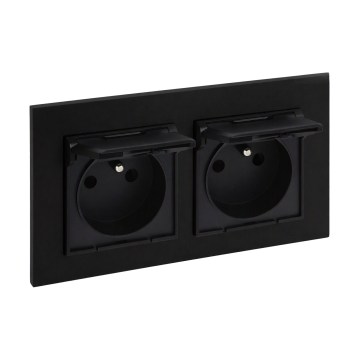 Legrand - Toma de corriente doble de exterior para uso doméstico con marco NILOE STEP 250V IP44 negro