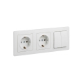 Legrand - Toma de corriente doble doméstica SCHUKO y interruptor doble de serie č. 5 con marco SUNO 250V blanco