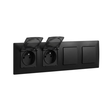 Legrand - Toma de corriente doble para exterior y doble interruptor unipolar n.º 1 NILOE 250V negro