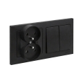 Legrand - Toma de corriente doble para uso doméstico y interruptor conmutado doble č. 5 con marco SUNO 250V negro