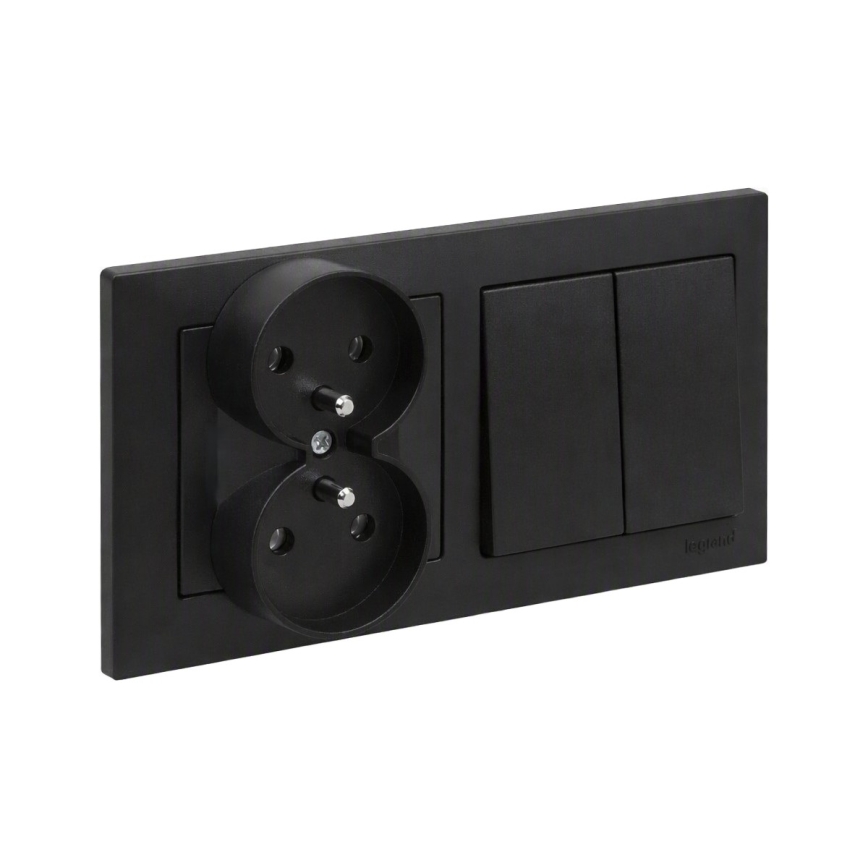 Legrand - Toma de corriente doble para uso doméstico y interruptor conmutado doble č. 5 con marco SUNO 250V negro