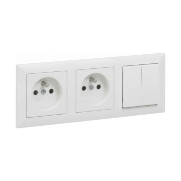 Legrand - Toma de corriente doble para uso doméstico y interruptor doble en serie n.º 5 con marco SUNO 250V blanco