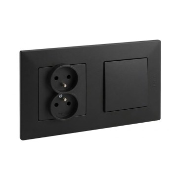 Legrand - Toma de corriente doble para uso doméstico y interruptor unipolar con marco NILOE STEP 250V negro