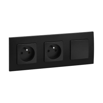 Legrand - Toma de corriente doble para uso doméstico y interruptor unipolar n.º 1 con marco NILOE 250V negro