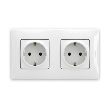 Legrand - Toma de corriente doble SCHUKO para uso doméstico con embellecedor NILOE 250V blanco