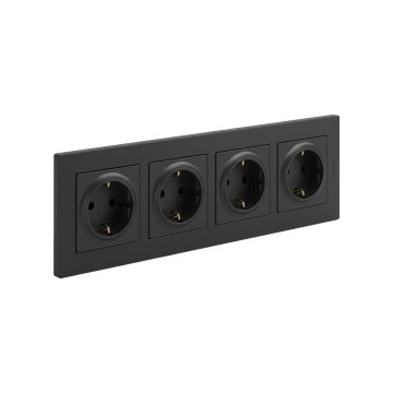 Legrand - Toma de corriente doméstica de 4 salidas SCHUKO con marco NILOE STEP 250V negro