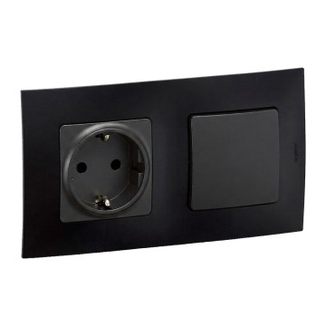 Legrand - Toma de corriente doméstica SCHUKO y interruptor de escalera n.º 6 con marco NILOE 250V, color negro