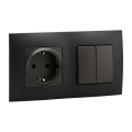 Legrand - Toma de corriente doméstica SCHUKO y interruptor doble en serie n.º 5 con marco NILOE 250V negro
